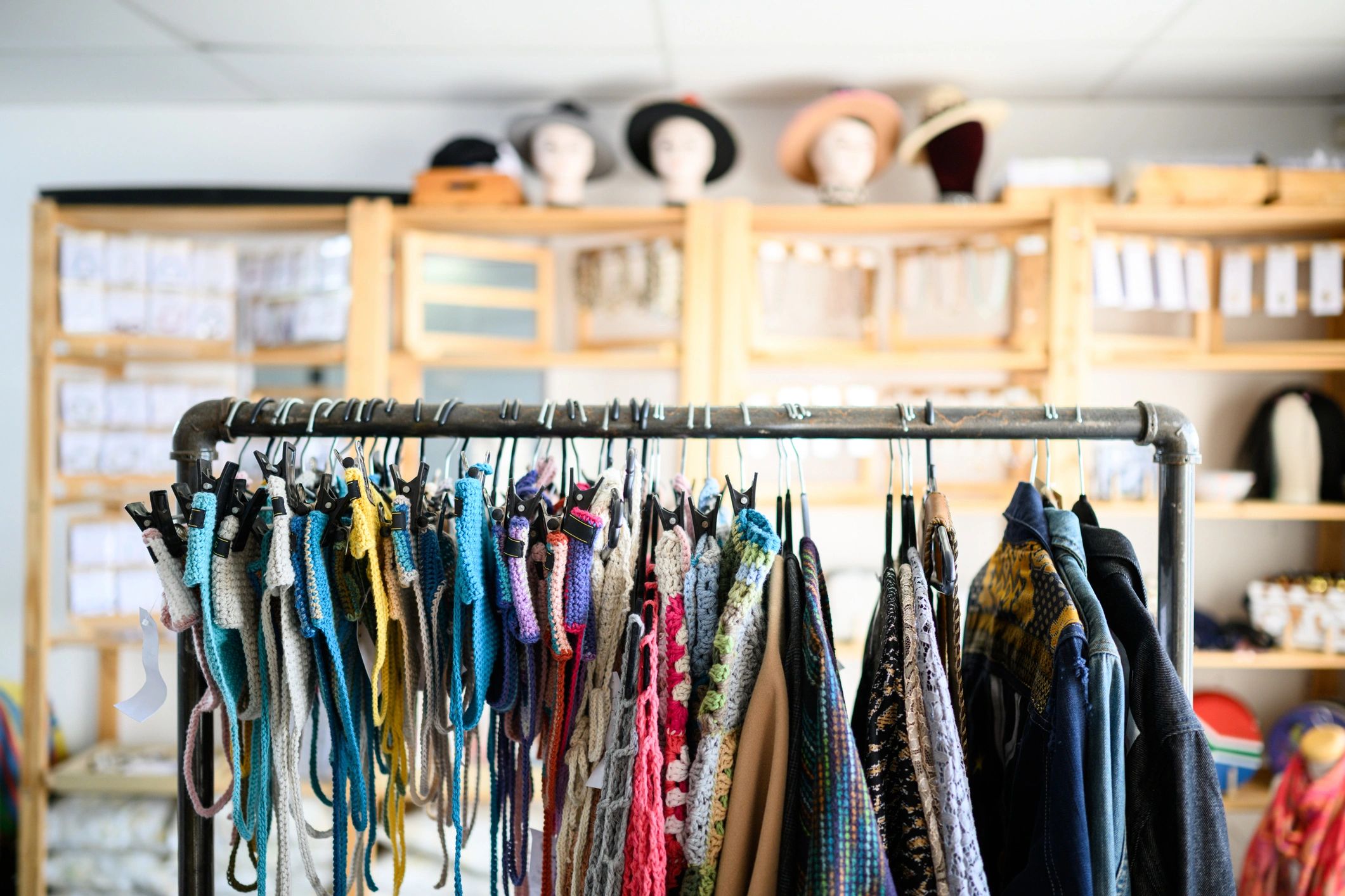 Fashion boutique display with curated clothing rack
