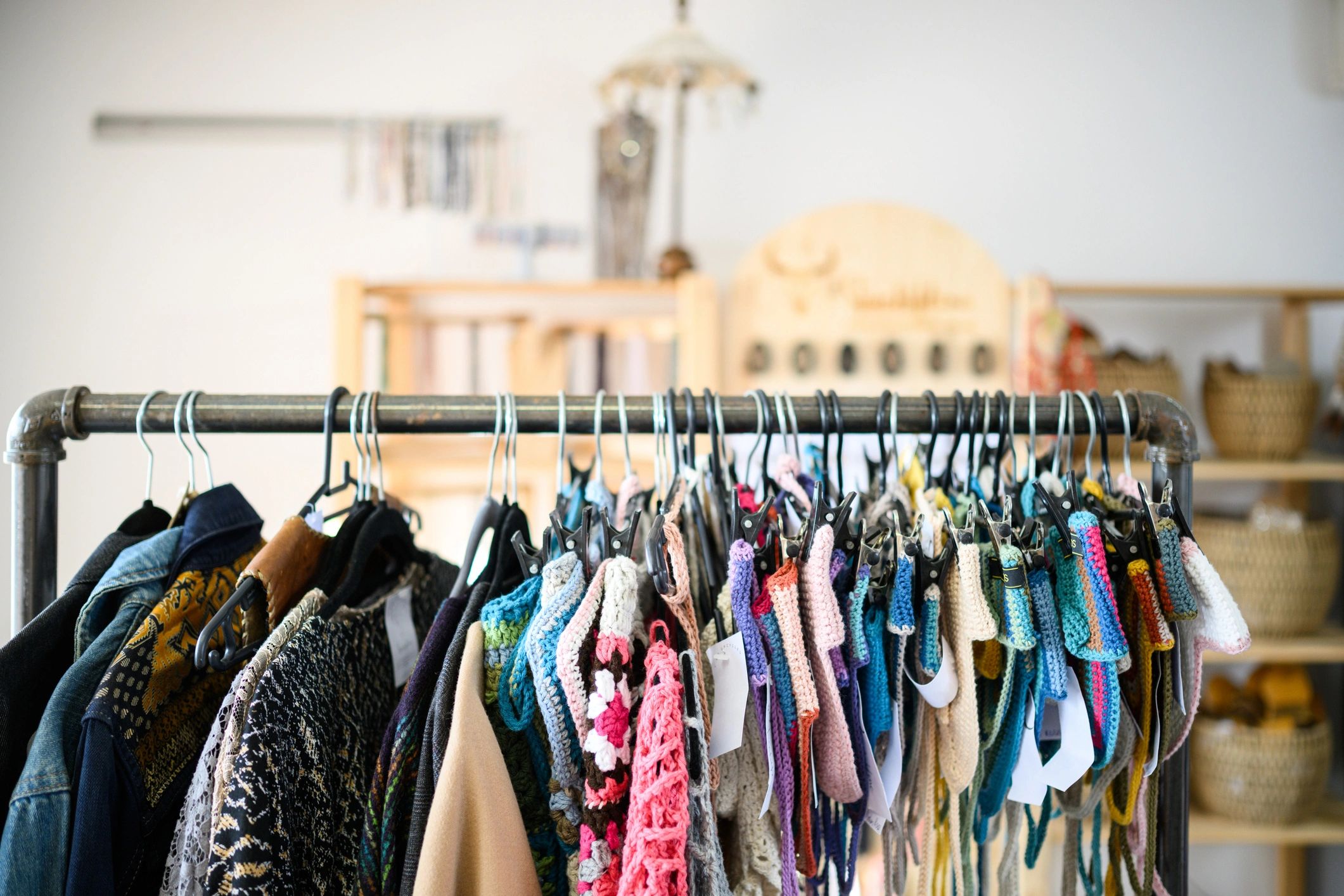 Boutique clothing store interior with colorful garments on display