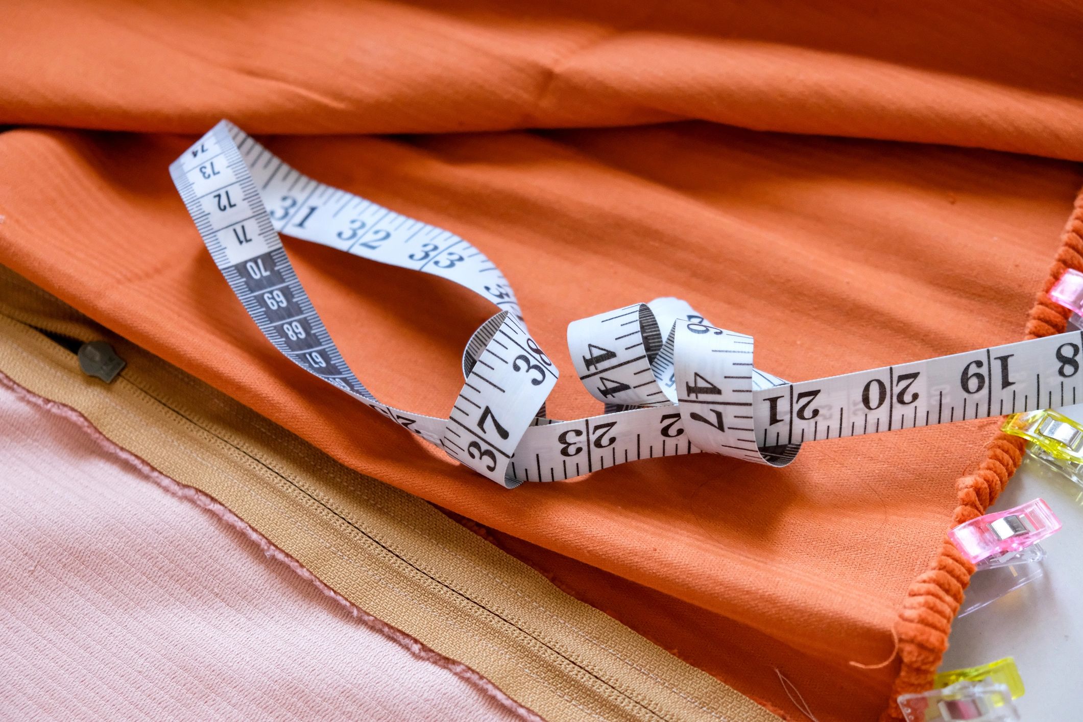 Close-up of measuring tape on fabric